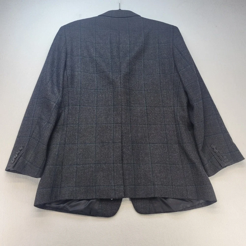 Banana Republic Sport Coat Mens 42R Gray Windowpane Wool Standard Fit Blazer